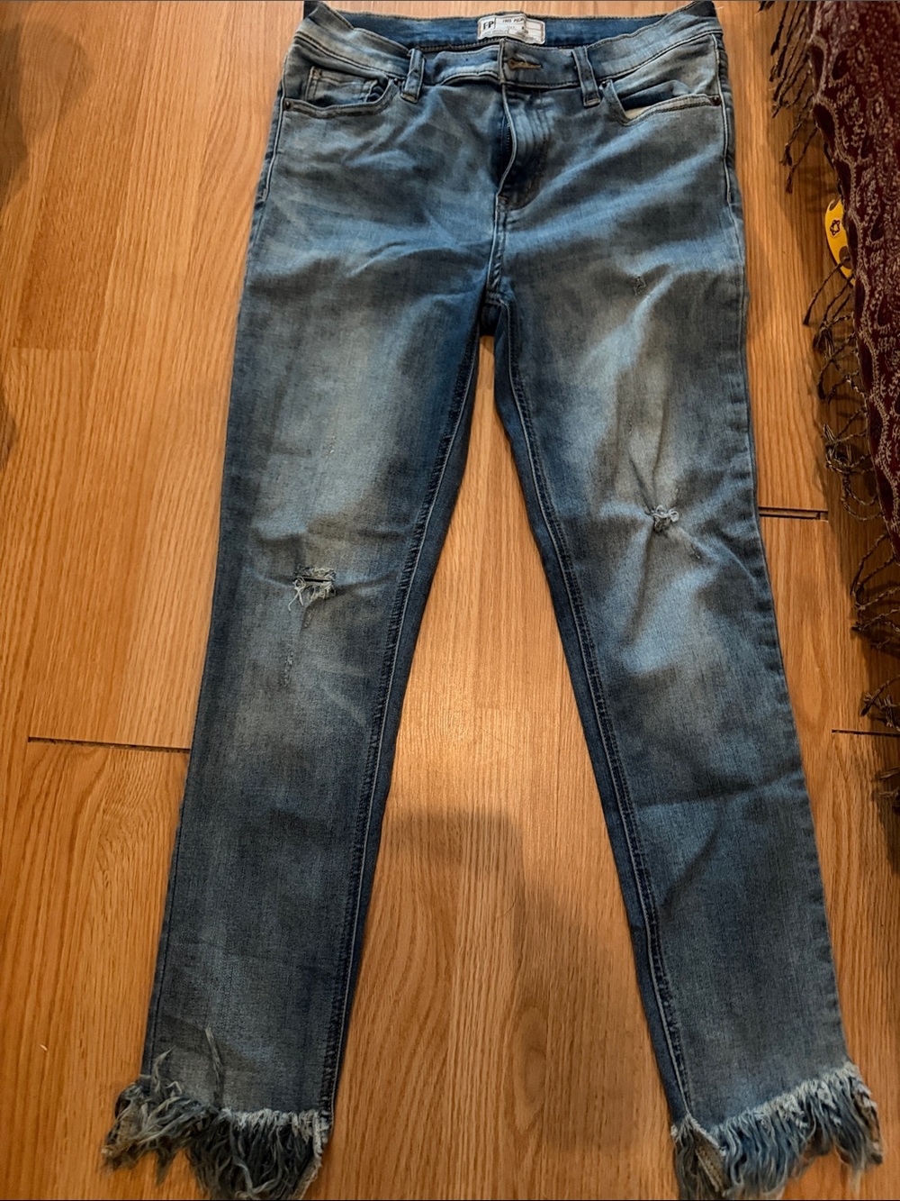 Free People Distressed Light Blue Frayed Hem Jeans